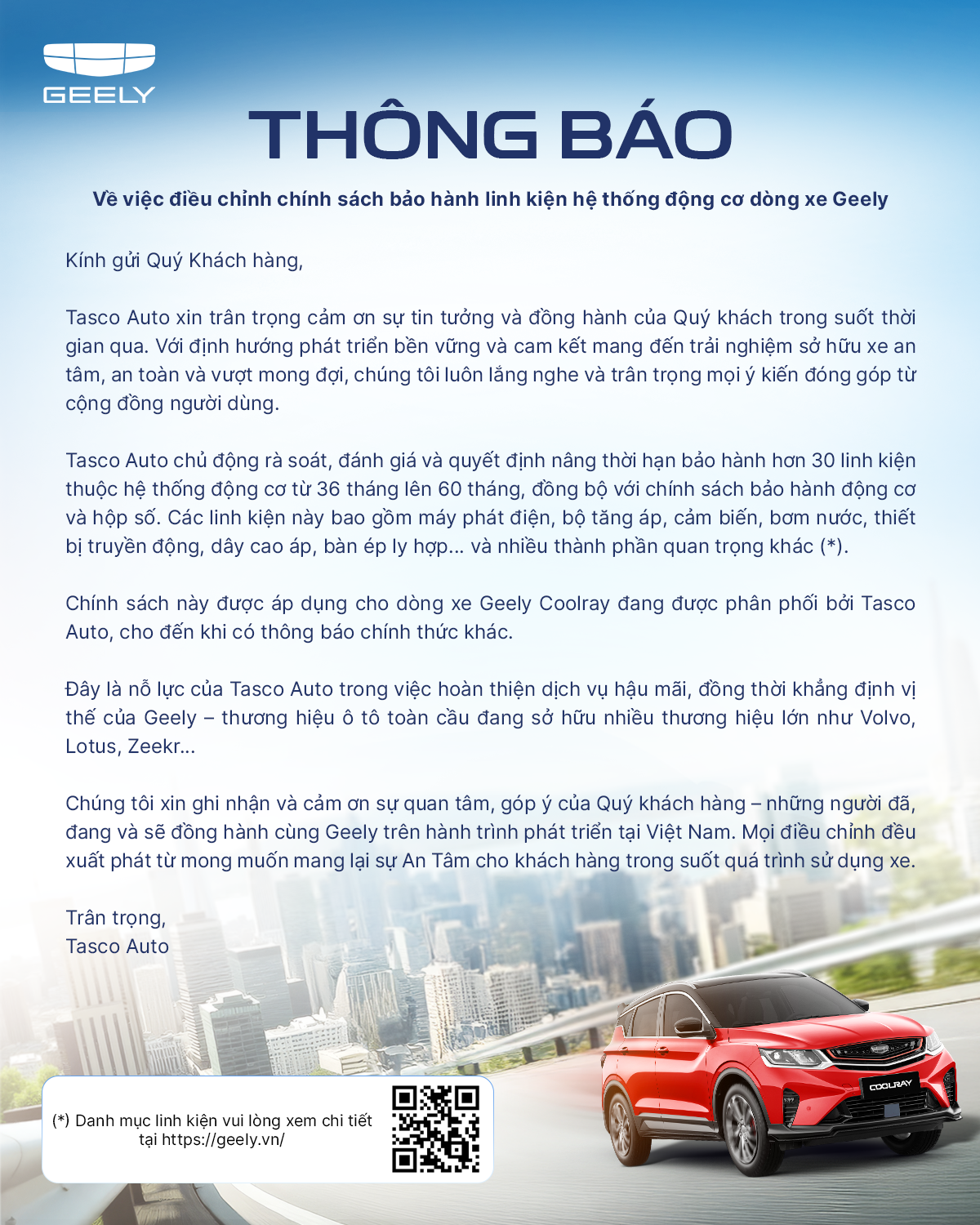 Chính sách bảo hành Geely Cà Mau